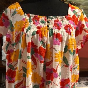 Draper James Multicolor Floral tropical Smocked Square-Neck tunics